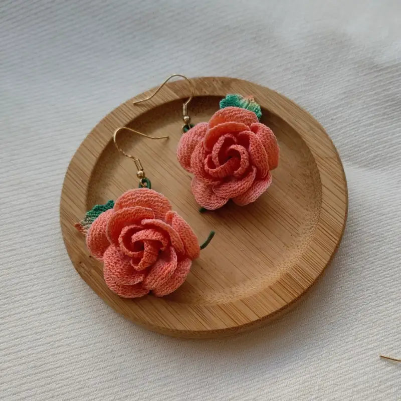 drop red rose earrings handmade
