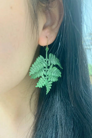 green fern leaf earrings for women