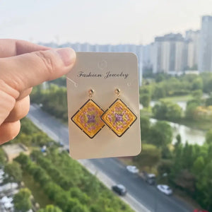 yellow granny square earrings