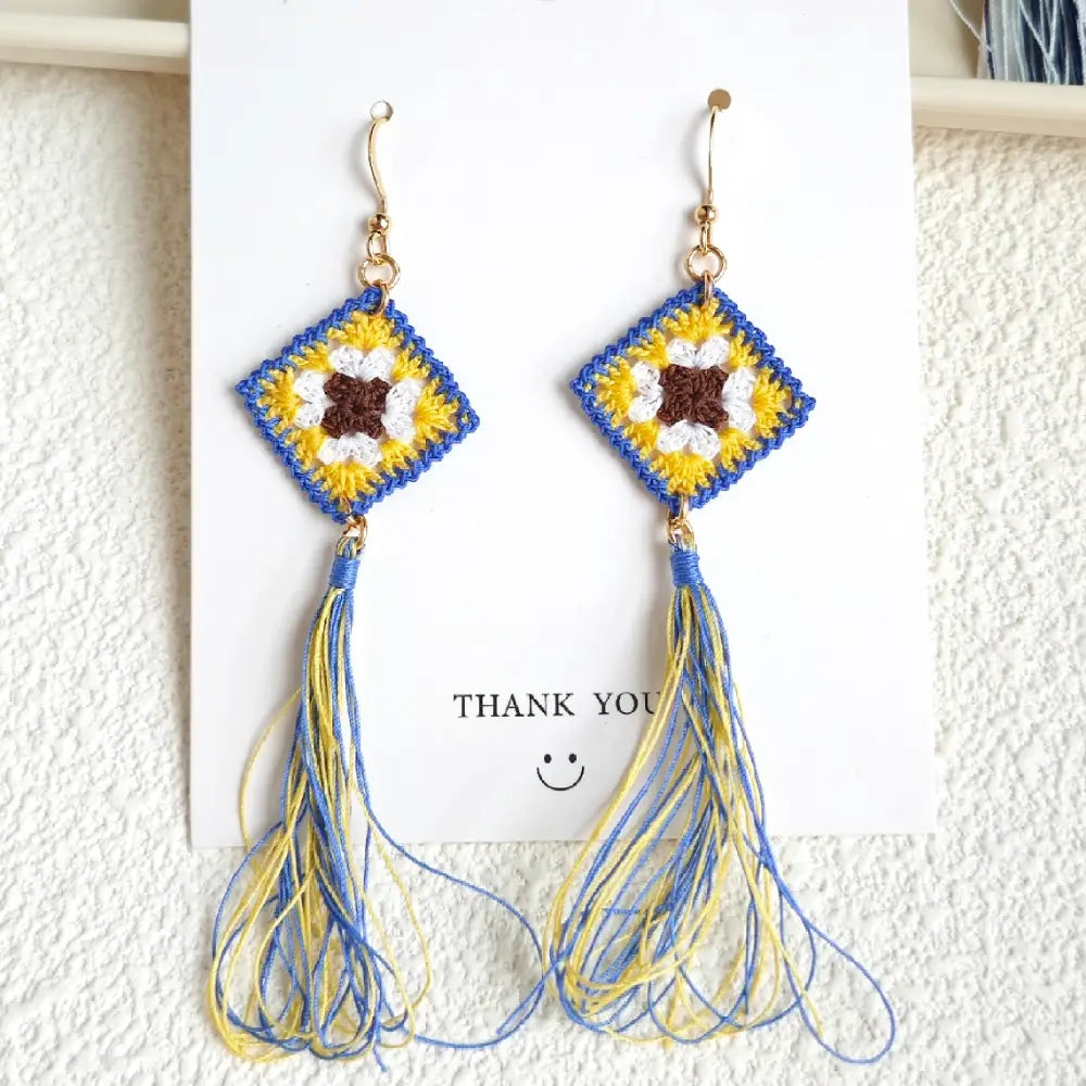 granny square earrings with long tassels