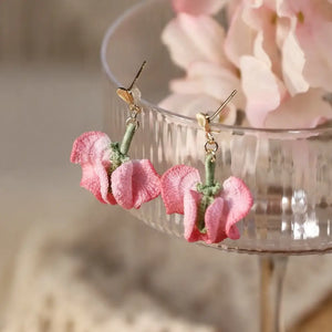 pink sweet pea flower earrings