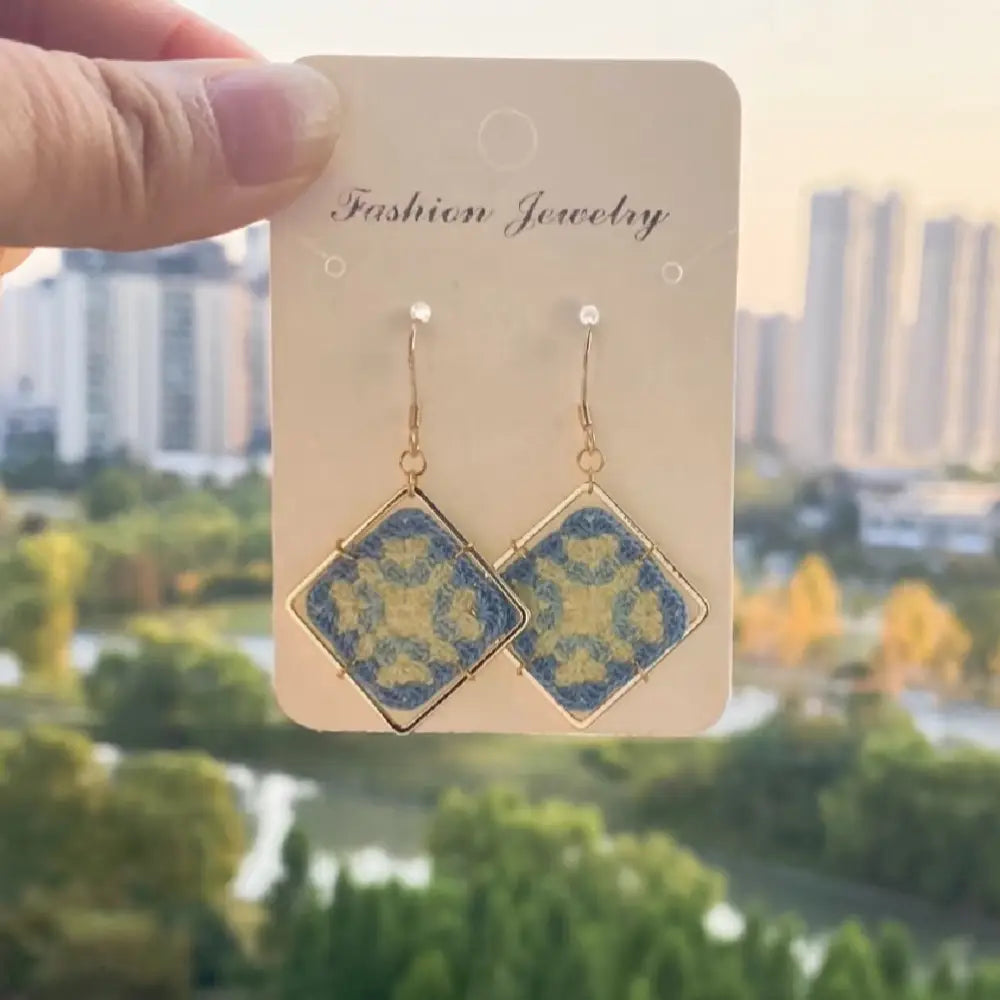 blue granny square drop earrings