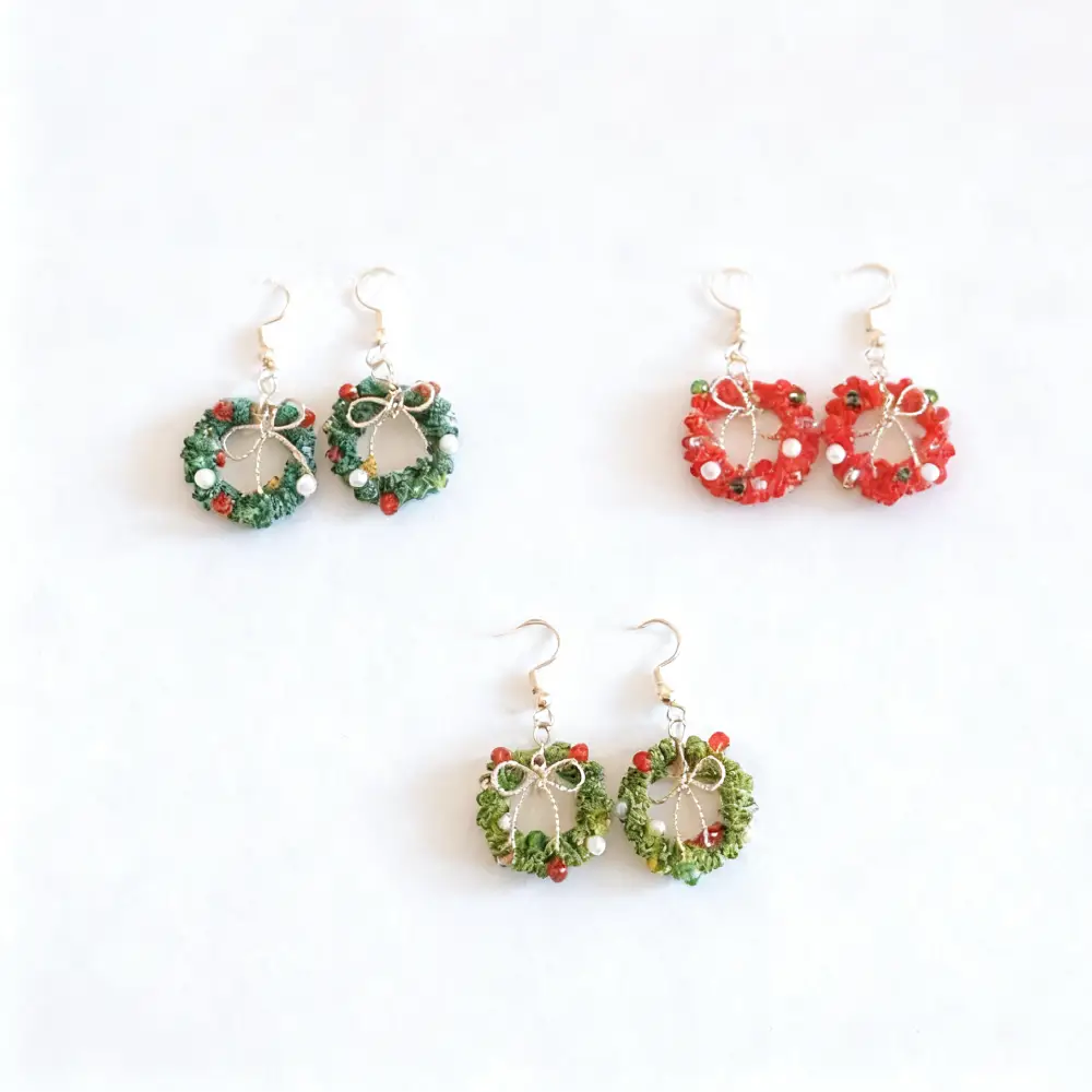 Christmas Earrings | Micro Crochet Festive Earrings for Xmas