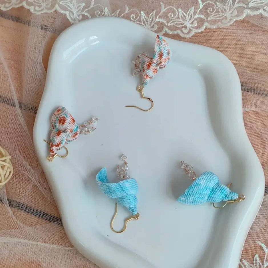 micro crochet seashell earrings