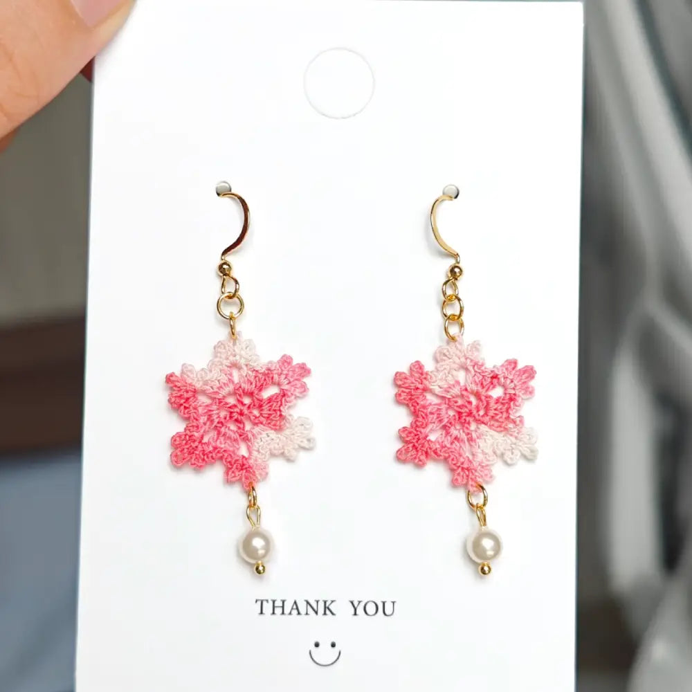 pink snowflake christmas earrings