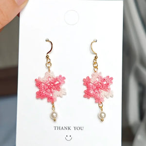 pink snowflake christmas earrings