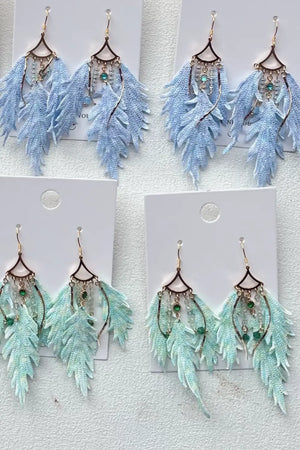blue and green feather earrings