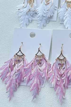 pink feather earrings