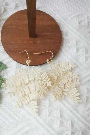 white fern leaf earrings