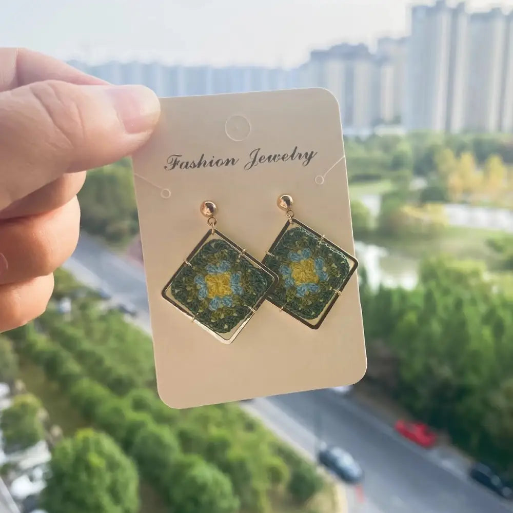 green granny square earrings
