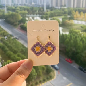 purple granny square earrings