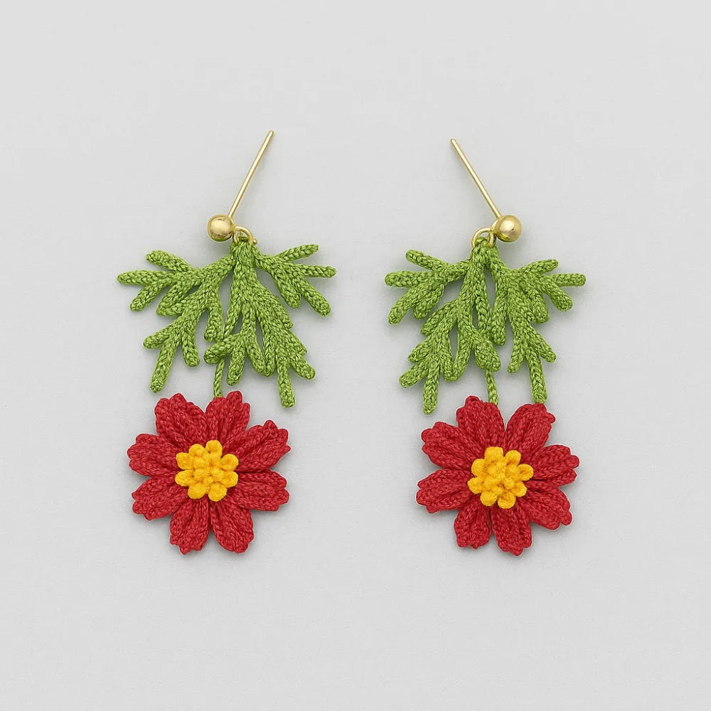 crochet flower drop earrings