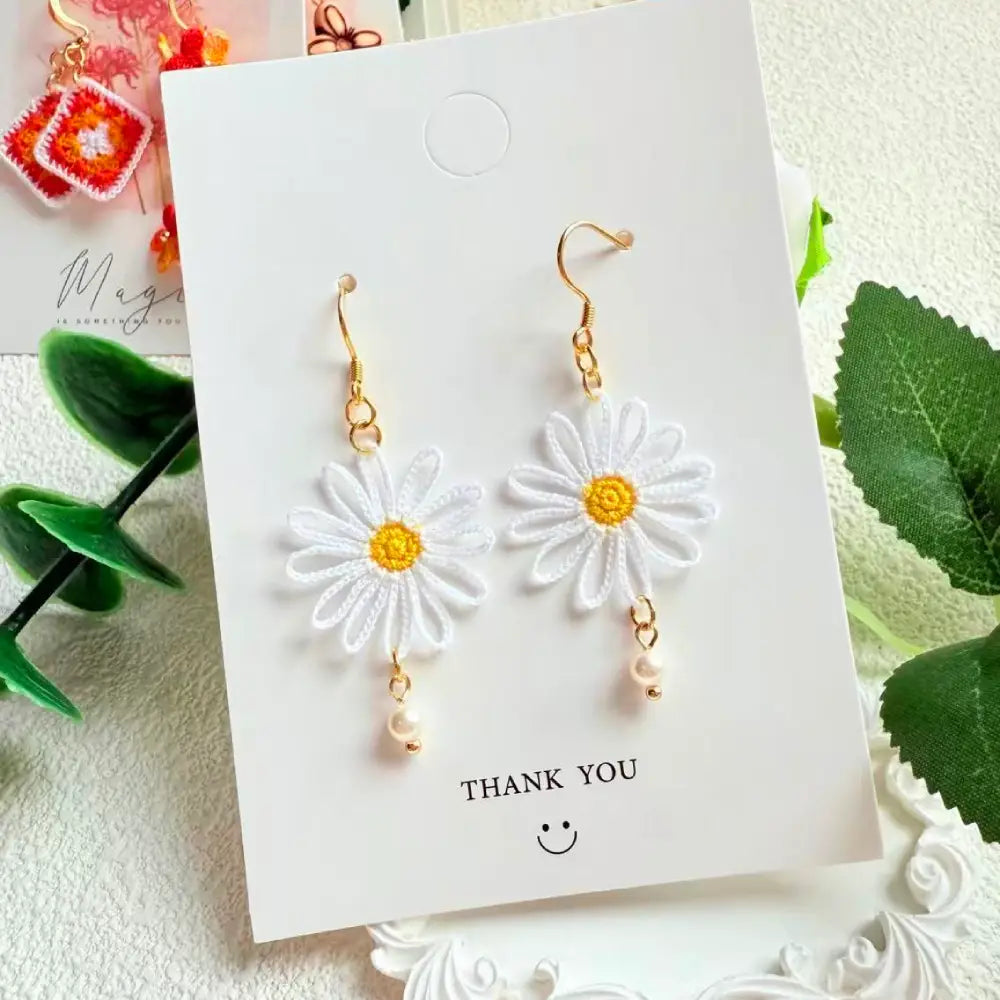 minimalist white daisy earrings