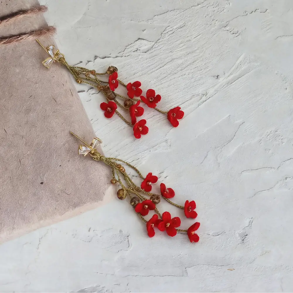 red flower earrings