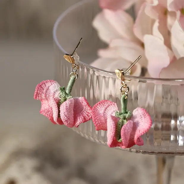 sweet pea flower earrings in pink