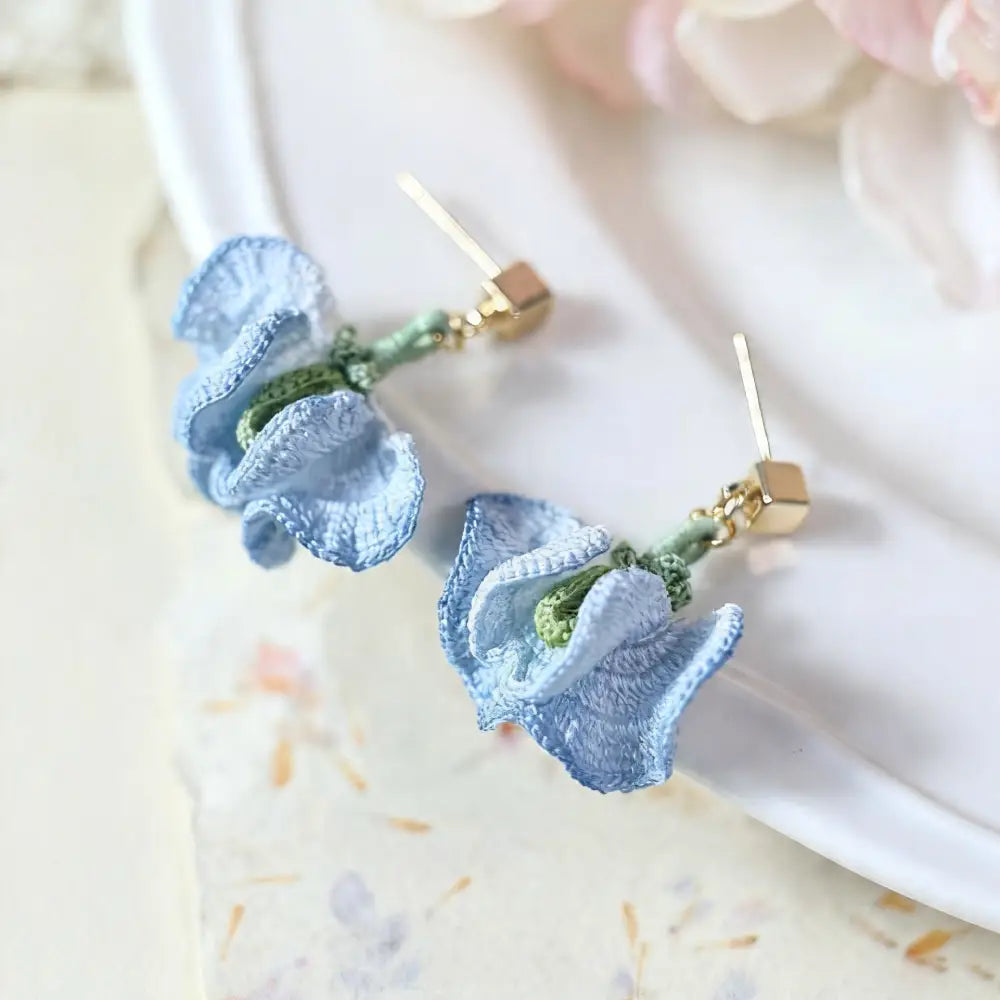 blue sweet pea drop earrings