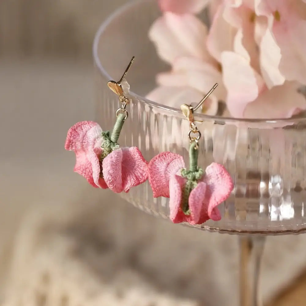 pink sweet pea flower earrings